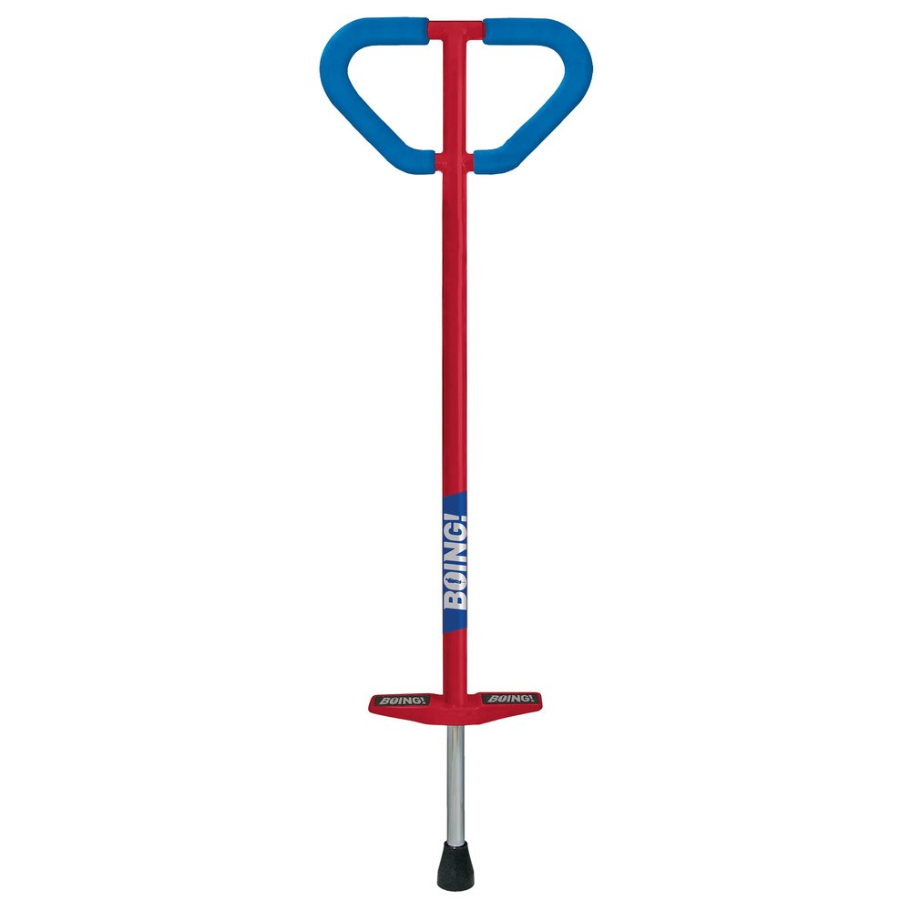 Geospace Jumparoo Boing! 'PRO' Medium Pogo Stick for Kids - Supports 60-100lbs Outdoor Toy for Boys and Girls Active Play for Balance, Coordination, Exercise & Fitness (Red with Blue wrap)