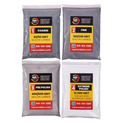 MJR Tumblers Refill Grit Kit w Premium Quality Extreme Polish 12,000 Grit Sub Micron Aluminum Oxide Polish for Unparalleled Result. for 6lb Rock Tumblers w Silicon Carbide, Disabled and Veteran Owned