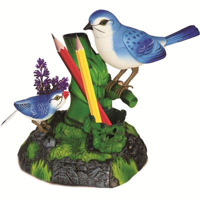 Haktoys Realistic Chirping Bird Toy, Sound Activated Interactive Bird with Natural Sounds, Desk Organizer with Pen Holder & Mini Drawer, Lifelike Desk Decor for Home or Office