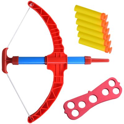 ArtCreativity Red Super Bow & Arrow Shooter Set, Includes Air-Powered Bow, Barrel, Six Soft Foam Darts, Comes in Blister Card Packaging, Sports Toy for Kids