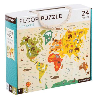 Petit Collage Floor Puzzle, Our World, 24-Pieces Large Puzzle for Kids, Completed Map Puzzle Measures 18 x 24 Makes a Great Gift Idea for Ages 3+