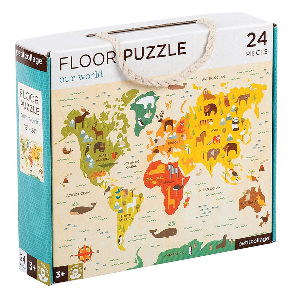 Petit Collage Floor Puzzle, Our World, 24-Pieces Large Puzzle for Kids, Completed Map Puzzle Measures 18 x 24 Makes a Great Gift Idea for Ages 3+