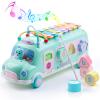 5-in-1 Baby School Bus Xylophone Toys for 1 Year Old Girl Gifts, Educational Baby Toy 6-12-18 Month, 1st Birthday Gril Gift, Toddlers Montessori Musical Baby Bus with Shape Sorter & Knock Hammer view 1