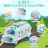 5-in-1 Baby School Bus Xylophone Toys for 1 Year Old Girl Gifts, Educational Baby Toy 6-12-18 Month, 1st Birthday Gril Gift, Toddlers Montessori Musical Baby Bus with Shape Sorter & Knock Hammer view 3