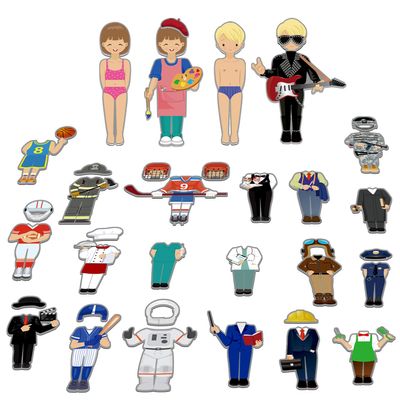 SpriteGru 56 PCS Magnetic Dress-up Pretend Play Doll Set with 21 Occupations Jobs, Perfect for Preschool Learning