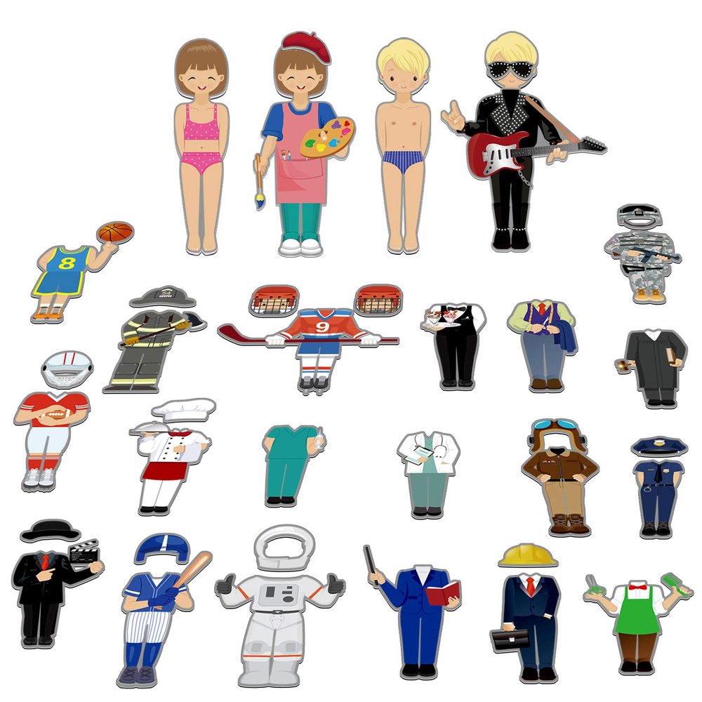 SpriteGru 56 PCS Magnetic Dress-up Pretend Play Doll Set with 21 Occupations Jobs, Perfect for Preschool Learning