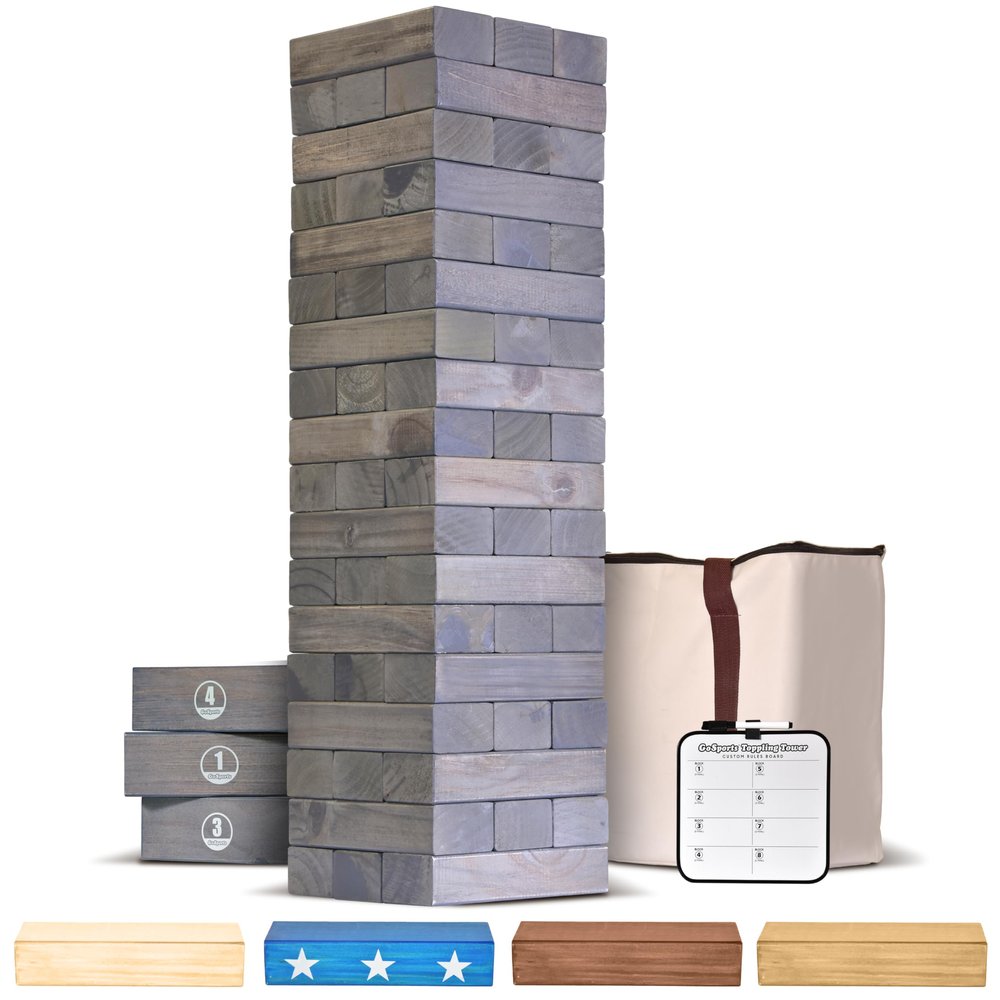 GoSports 5 ft Giant Wooden Toppling Tower - Includes Bonus Rules with Gameboard - Choose Your Style