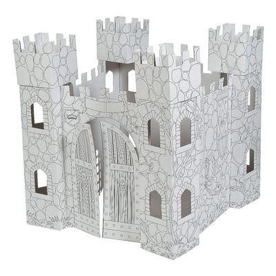 Fun Express Cardboard Castle Playhouse for Kids - Color Your Own Large Play Castle with Door & Windows | Foldable Design for Easy Storage | Creative Indoor Activity for Ages 3-8
