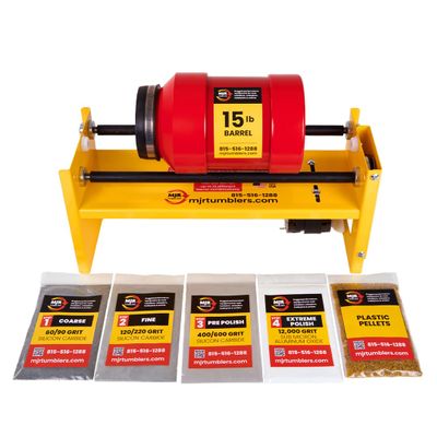 MJR Tumblers Commercial Duty 15lb Rock Tumbler w Free Grit Kit. Capable of Running 18 Different Barrel Sizes & Combinations. Unmatched Quality and Durability. A USA Disabled & Veteran Owned Company.
