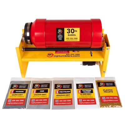 MJR Tumblers Commercial Duty 30lb Rock Tumbler w Free Grit Kit. Capable of Running 18 Different Barrel Sizes & Combinations. Unmatched Quality and Durability. A USA Disabled & Veteran Owned Company.