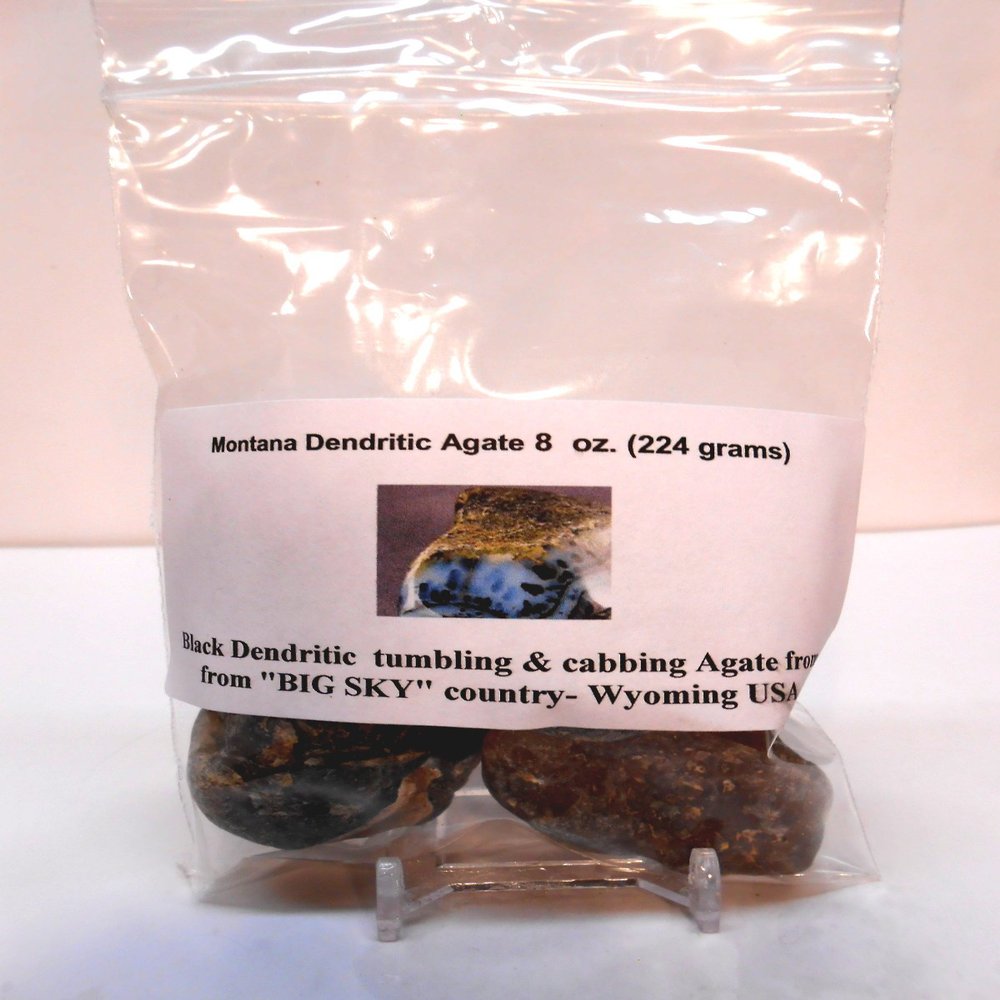 Rock Tumbler Gem Refill Kit Yellowstone,Montana Black Dendrite Agate Rough 8 oz