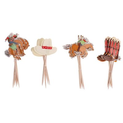 iMagitek 48 Pack Western Cowboy Cupcake Toppers Picks Cake Decorations for Birthday Party, Baby Shower