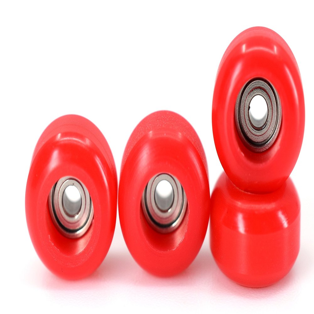 CNC Polyurethane Fingerboard Bearing Wheels, Red - Set of 4 Wheels - Durable Material with a Hard Durometer - Teak Tuning