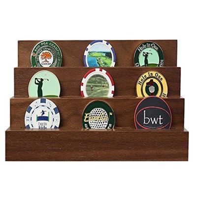 Golf Poker Chip Ball Marker Display Rack | Solid Hardwood 3-Tier Stand | Holds 12 Poker Chips or Golf Ball Markers | Made in The USA