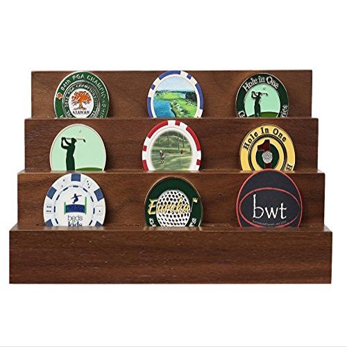 Golf Poker Chip Ball Marker Display Rack | Solid Hardwood 3-Tier Stand | Holds 12 Poker Chips or Golf Ball Markers | Made in The USA