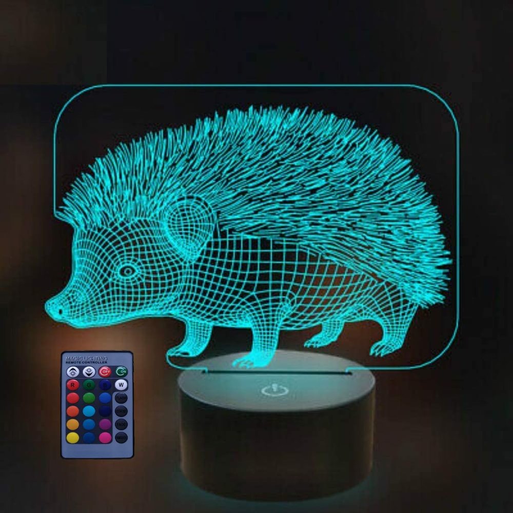 YTDZLTD Optical Illusion 3D Hedgehog Night Light 16 Colors Changing USB Power Remote Control Touch Switch Decor Lamp LED Table Desk Lamp