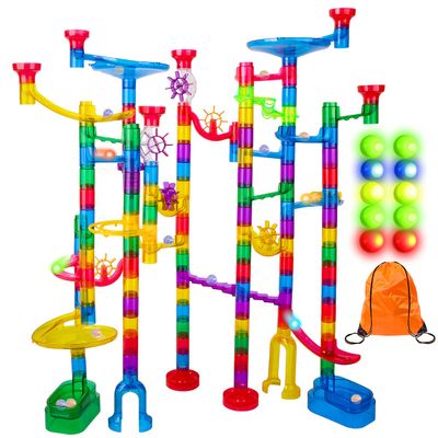 Meland Marble Run Sets for Kids - 153Pcs Marble Race Track Maze Madness Game STEM Building Tower Toy for 4 5 6 + Year Old Boys Girls(113 Pcs + 30 Glass + 10 Led Lighted)