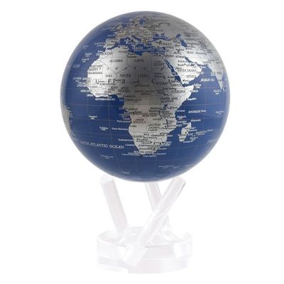 MOVA Globe Blue and Silver 4.5 | Solar-Powered Spinning Decor for Desk | Self-Rotating Modern Earth Globe | No Batteries Required
