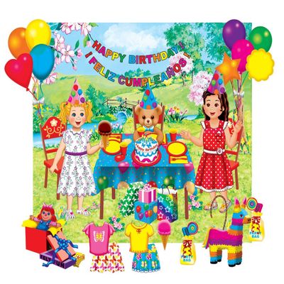 Little Folk Visuals Felt Fun: Birthday Party Precut Flannel/Felt Board Figures with 13x15 Inches Mounted Playboard, 26 Pieces Set