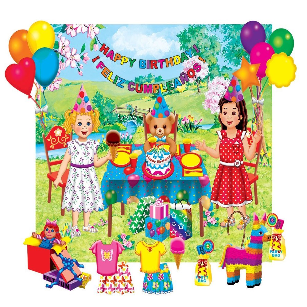 Little Folk Visuals Felt Fun: Birthday Party Precut Flannel/Felt Board Figures with 13x15 Inches Mounted Playboard, 26 Pieces Set