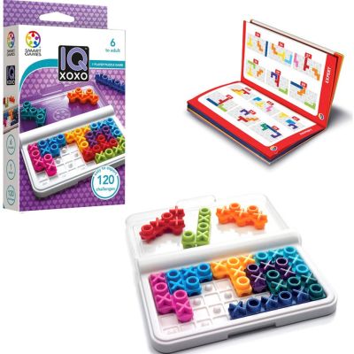 SmartGames IQ XOXO  Compact Logic Puzzle Game with 120 Challenges for Kids & Adults, Travel-Friendly Brain Teaser in Handy Case