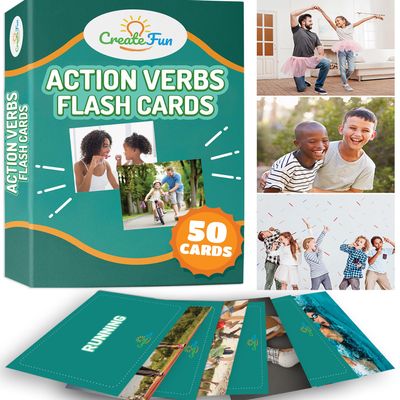 50 Action Verbs Flash Cards - Vocabulary Builder for Speech Therapy, ESL & Homeschooling | Realistic Diverse Pictures for Kids & Adults with Autism, Dementia, Aphasia, SLP | Educational Learning Cards