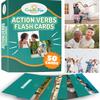 50 Action Verbs Flash Cards - Vocabulary Builder for Speech Therapy, ESL & Homeschooling | Realistic Diverse Pictures for Kids & Adults with Autism, Dementia, Aphasia, SLP | Educational Learning Cards view 1