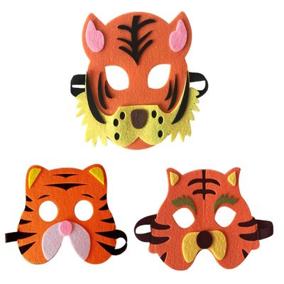 3 Piece Felt masks animal Halloween masks Dress-Up party accessory Parent-child game(Tiger)