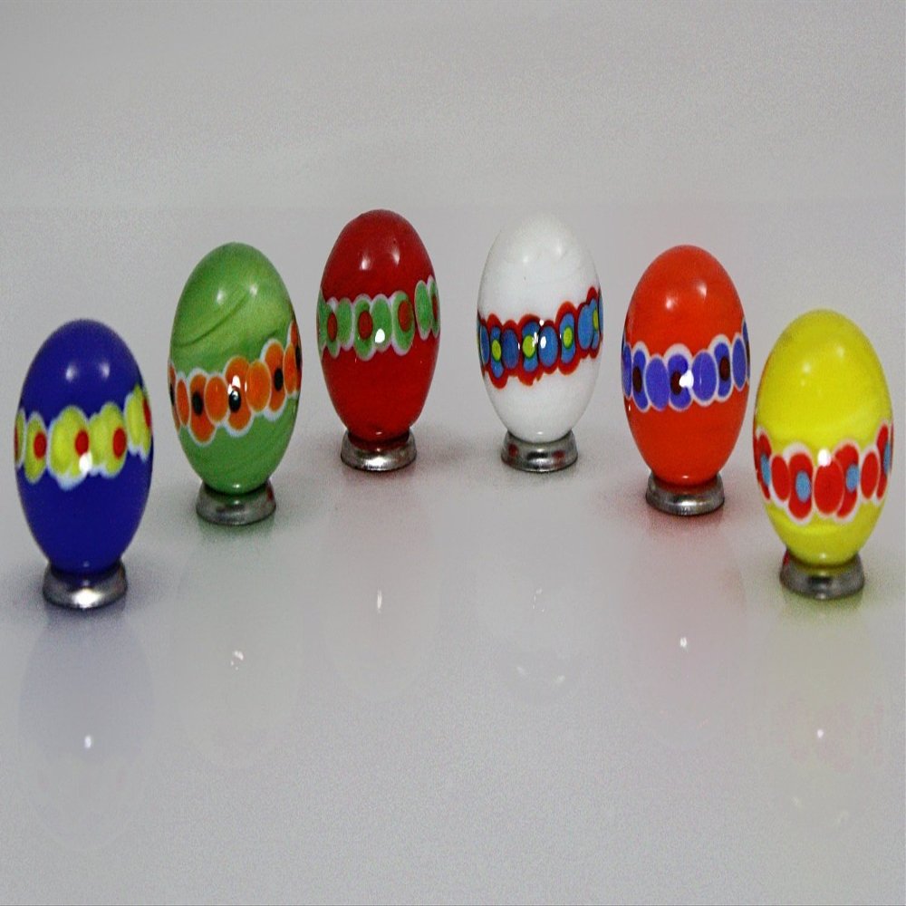 25mm Handmade Art Glass "Wigwam" Marbles Set of 6 w/Stands
