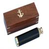 Hampton Nautical Captain's Brass/Leather Spyglass Telescope with Rosewood Box, 15", Brass view 1