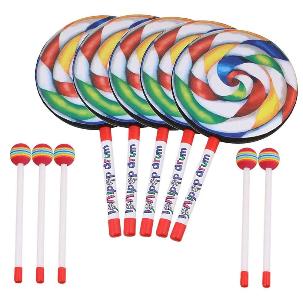 lovermusic Lovermusic 5PCS Lollipop Shape Drum Hand Drum Musical Sound Musical Instruments Colorful
