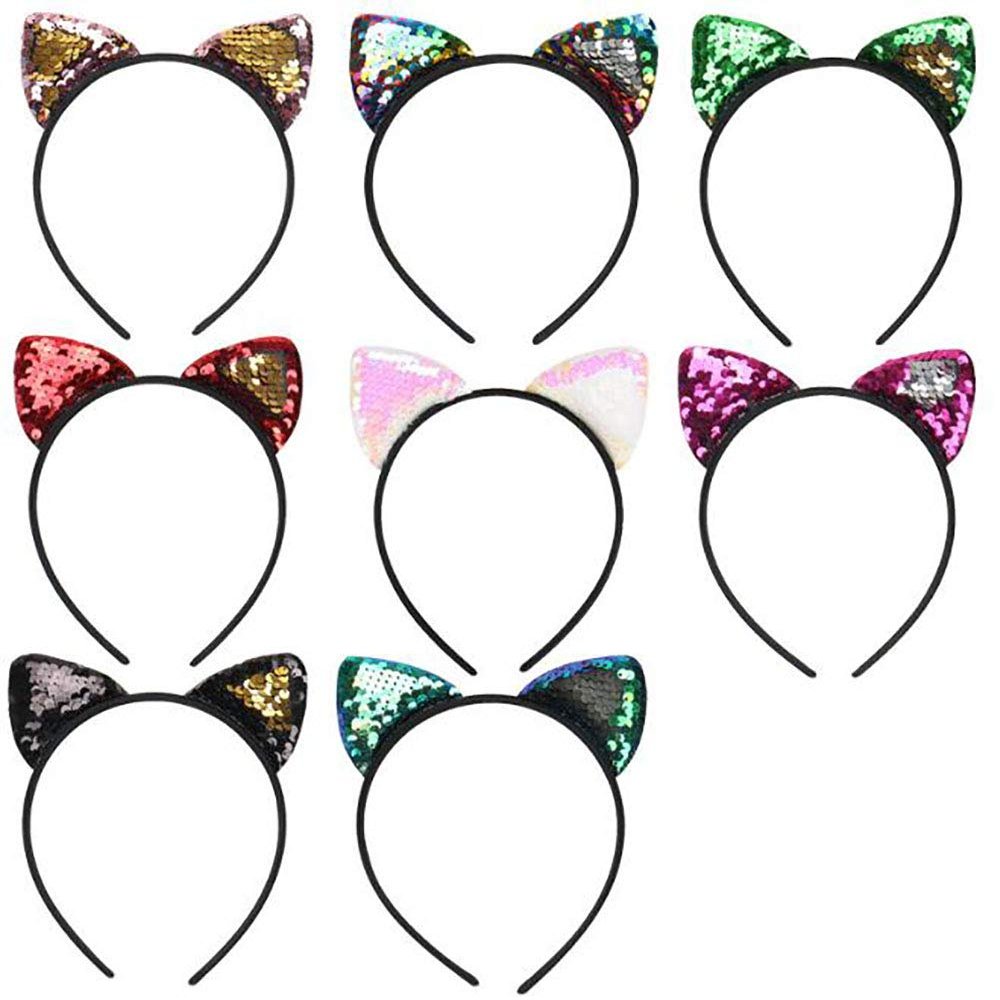 8pcs Cat Ears Headbands Shine Sequins Hair Bands Hair Hoop Headwear for Party Costume Daily Decorations