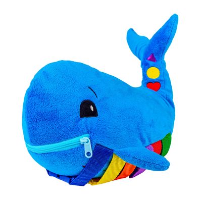 Buckle Toys - Blu Whale - Develop Motor Skills and Problem Solving - Counting and Color Recognition - Easy Travel Toy - Learning Material - Pre K Activity Stuffed Animal