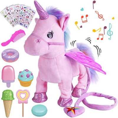 GIDGOD Remote Control Electronic Plush Unicorn Toy Pet for Girls 2-4 3-6 Years Old,Interactive Walking Wiggle Bottom,RC Leash Pink Unicorn Toy for 5 Years Old Toddler Kids Christmas Birthday Gift