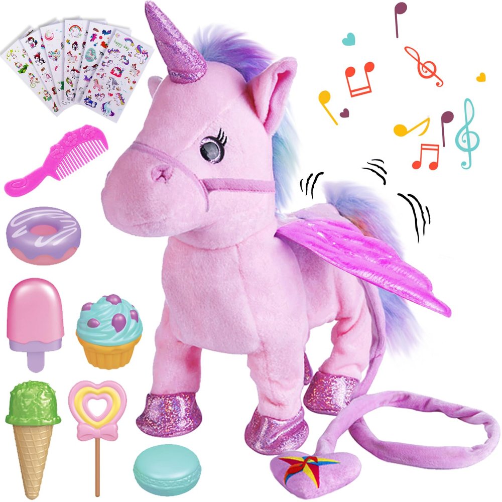 GIDGOD Remote Control Electronic Plush Unicorn Toy Pet for Girls 2-4 3-6 Years Old,Interactive Walking Wiggle Bottom,RC Leash Pink Unicorn Toy for 5 Years Old Toddler Kids Christmas Birthday Gift