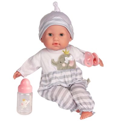 15" Realistic Soft Body Baby Doll with Open/Close Eyes | JC Toys - Berenguer Boutique | Bottle & Pacifier | Grey | Ages 2+