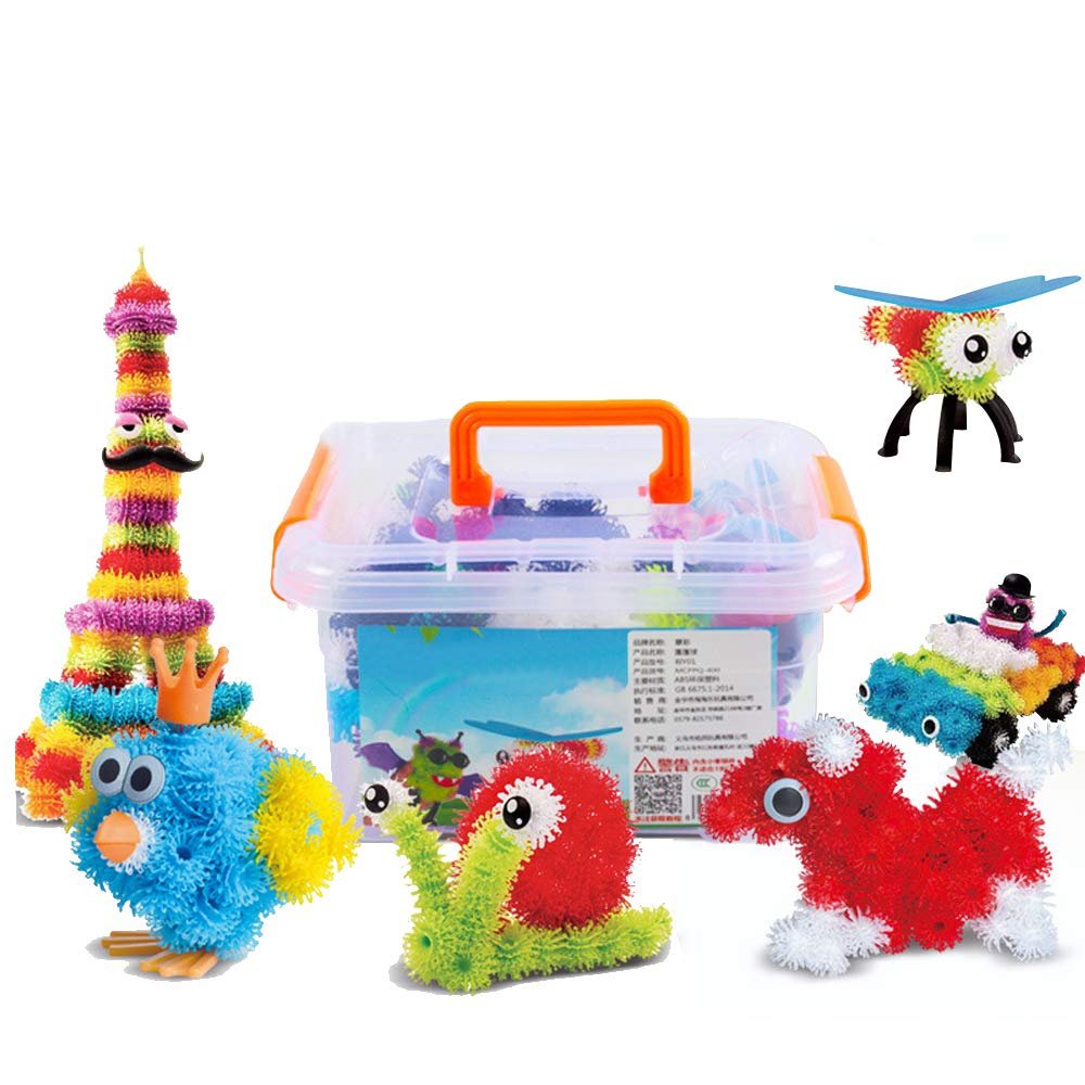 OMGOD 640pcs Building Sticky Blocks Connect Toys, Basic Mix Construction STEM Assembling Educational Interlocking Toys for Boy Age 3 4 5