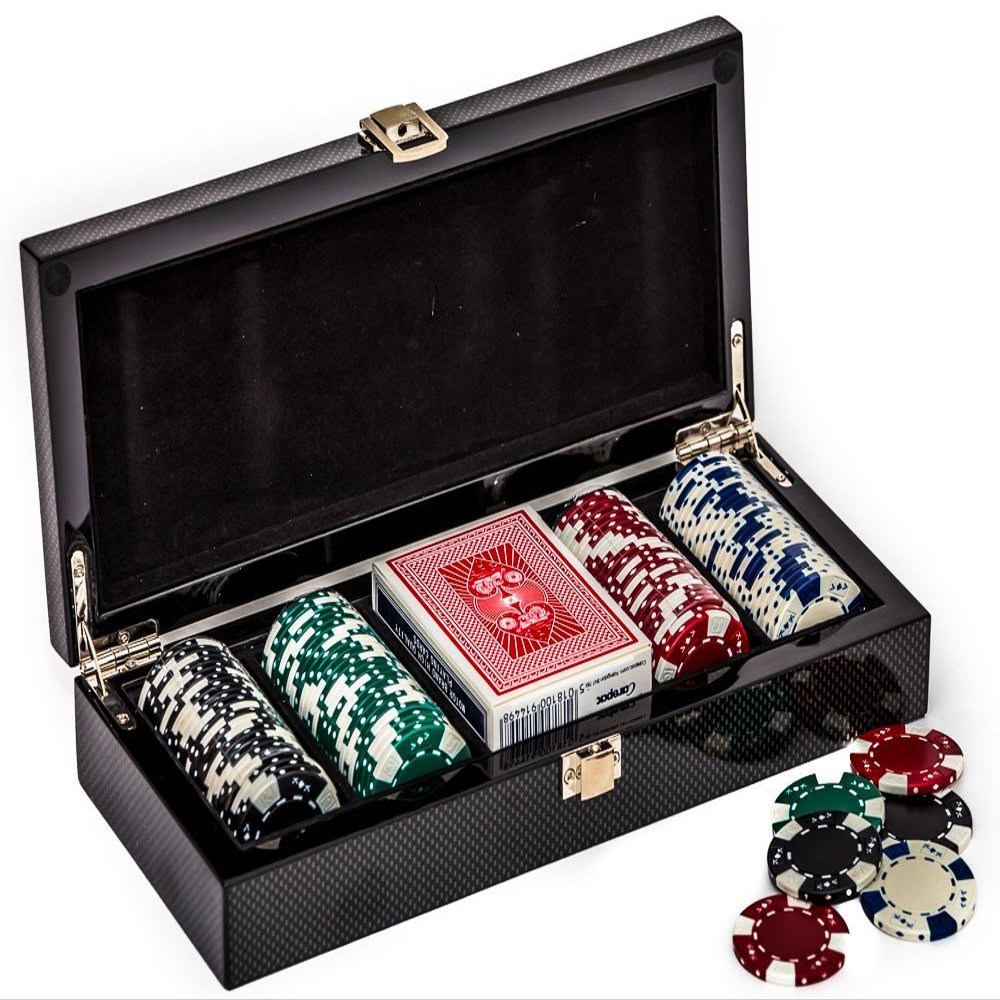 Bello Games New York, Inc. Barclays Center Carbon Fiber Case with Professional Clay Poker Chips