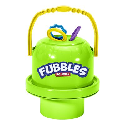 Fubbles Bubbles No-Spill Big Bubble Bucket in Green | Bubbles for Toddlers and Kids of All Ages | Includes Fubbles Bubbles Bucket and 3 Bubble Wands, Made in The USA