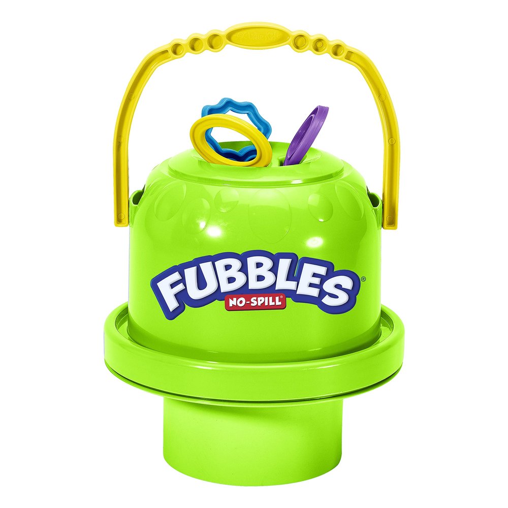 Fubbles Bubbles No-Spill Big Bubble Bucket in Green | Bubbles for Toddlers and Kids of All Ages | Includes Fubbles Bubbles Bucket and 3 Bubble Wands, Made in The USA