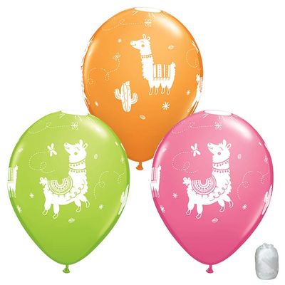 10 Pack 11" Llamas Assorted Pastel Latex Balloons with Matching Ribbons