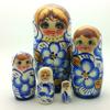 BuyRussianGifts Authentic Russian Nesting Doll Hand Painted 5 Piece Wooden Doll Set 5 inch Tall Blue Gold Color view 1
