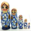 BuyRussianGifts Authentic Russian Nesting Doll Hand Painted 5 Piece Wooden Doll Set 5 inch Tall Blue Gold Color view 2