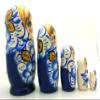 BuyRussianGifts Authentic Russian Nesting Doll Hand Painted 5 Piece Wooden Doll Set 5 inch Tall Blue Gold Color view 3