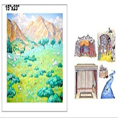 Hillside Meadow Flannel Board Cover & Overlays- River Stone Well Stable Tent Interior Scripture Stories Bible- Precut