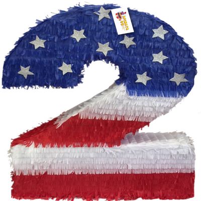 20" Tall Patriotic Number Two Pinata 4th of July Pinata Second Birthday Independence Day Red White Blue