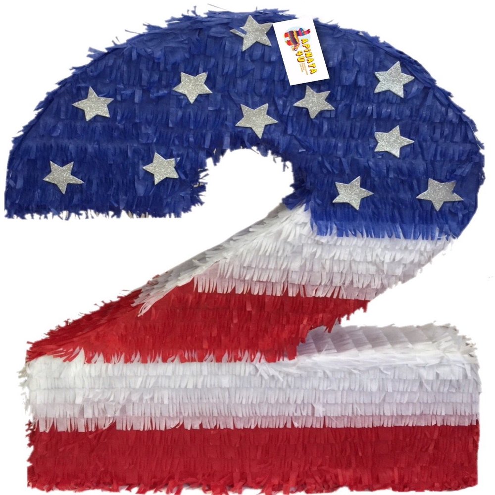 20" Tall Patriotic Number Two Pinata 4th of July Pinata Second Birthday Independence Day Red White Blue