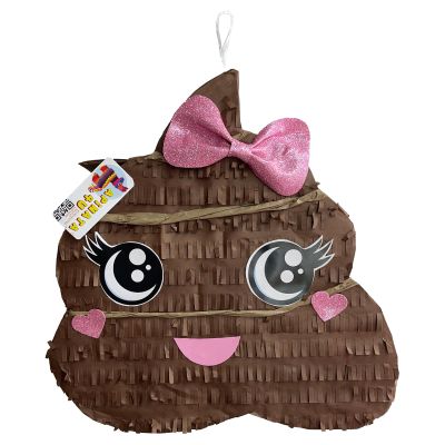 Adorable Poop Emoji Pinata with Pink Glitter Bow and Googly Eyes Customizable Emoji Pinata Perfect for Kids Birthday Parties Fun Celebrations and Decorations Themed Events Supplies,19 Inches