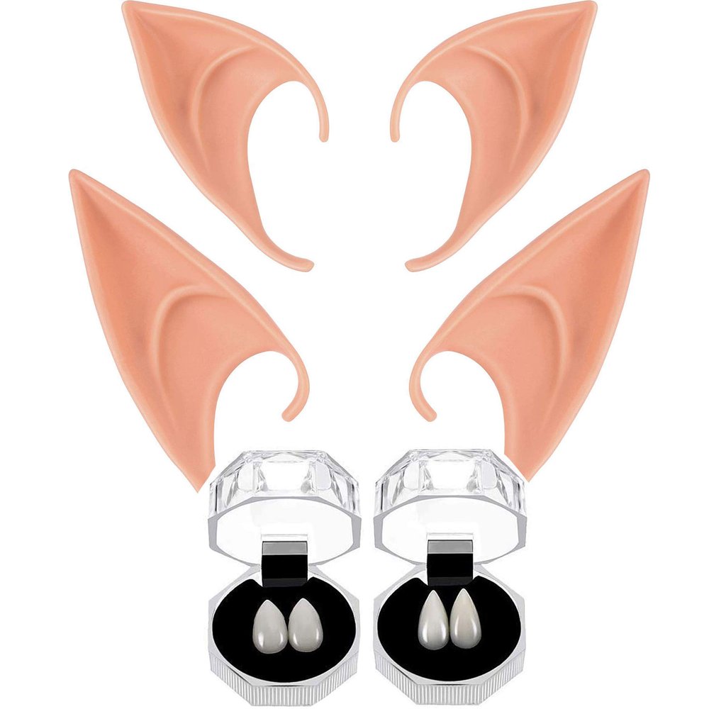Geek-M Vampire Fangs Teeth+Latex Elf Ears,Fairy Pixie Soft Ear Halloween Party Cosplay