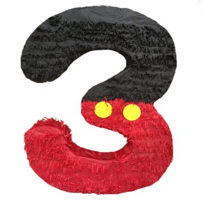 20" Tall Black & Red Number Three Pinata Third Birthday Party Supplies Decorations Mouse Themed Party